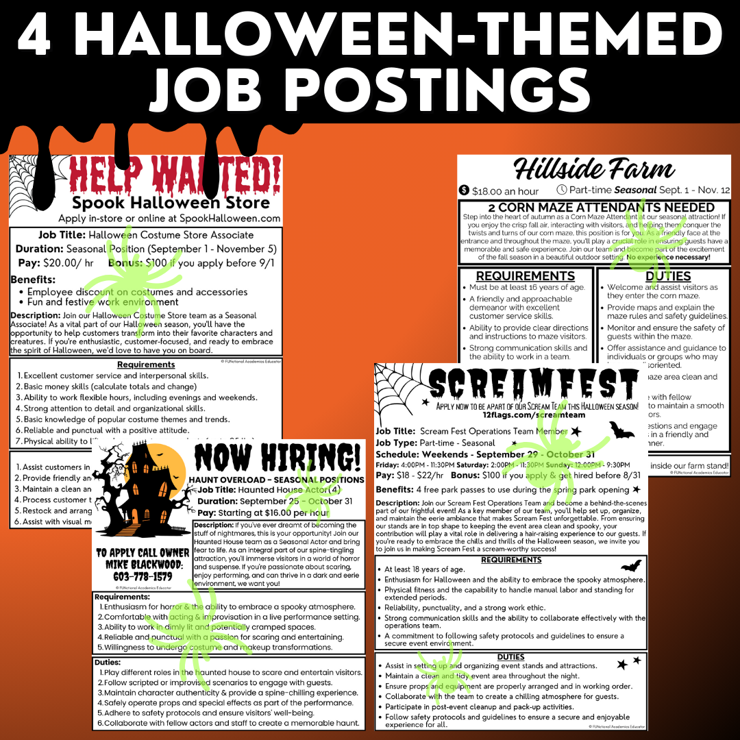 Halloween Job Postings - Functional Reading - Vocational