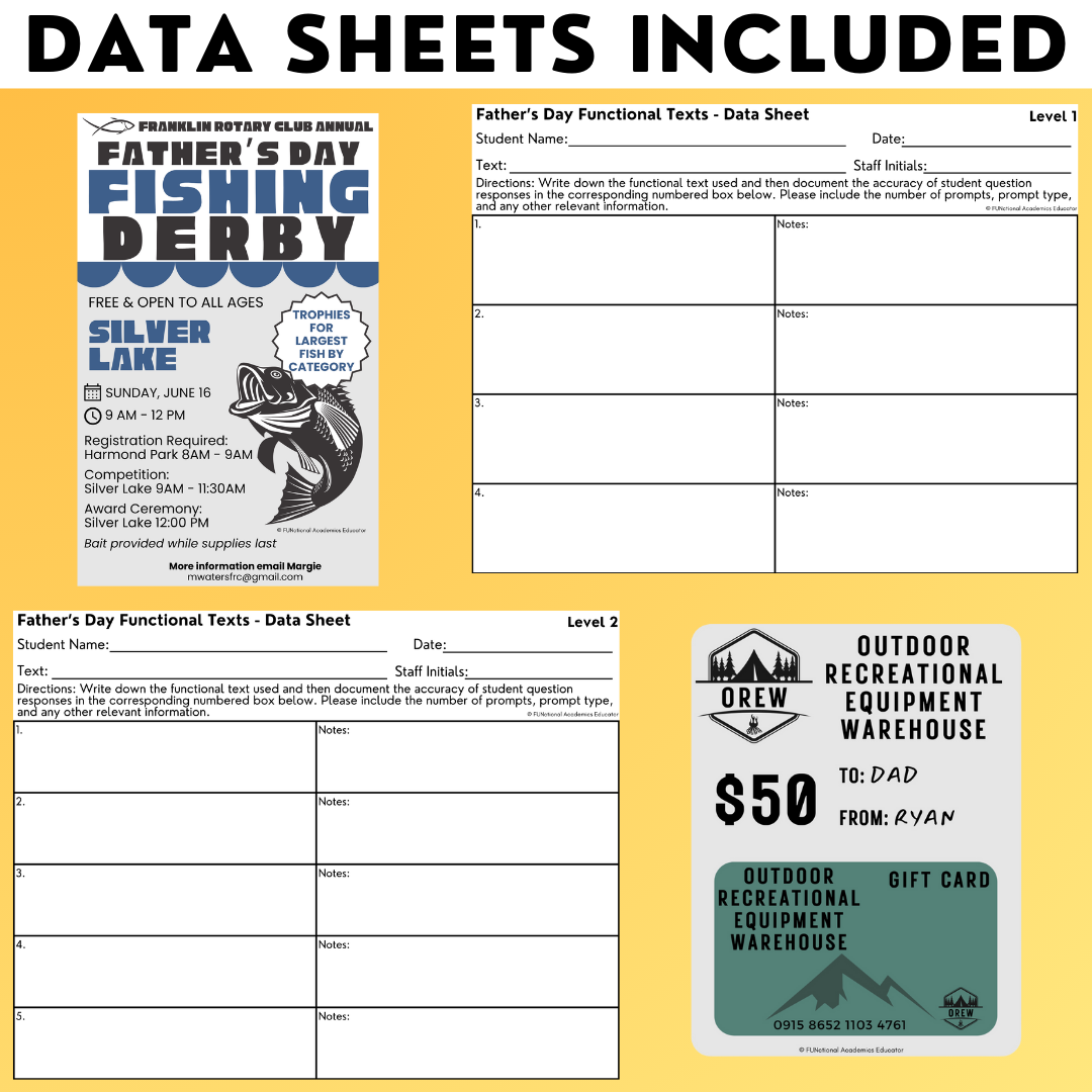 Father's Day Funtional Texts - Real-World Reading & Comprehension Worksheets