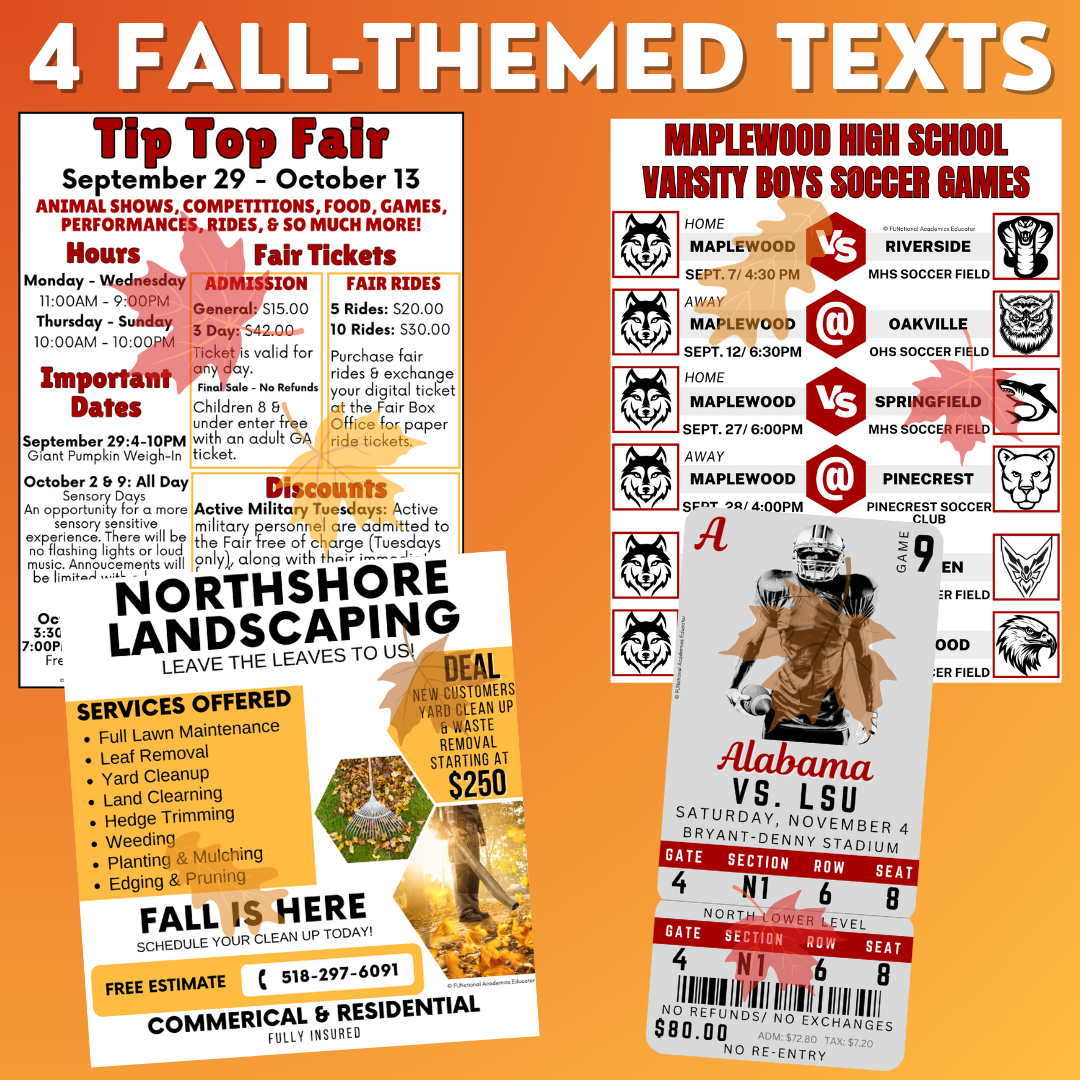 Fall-Themed Functional Texts - Functional Reading - Unit 2