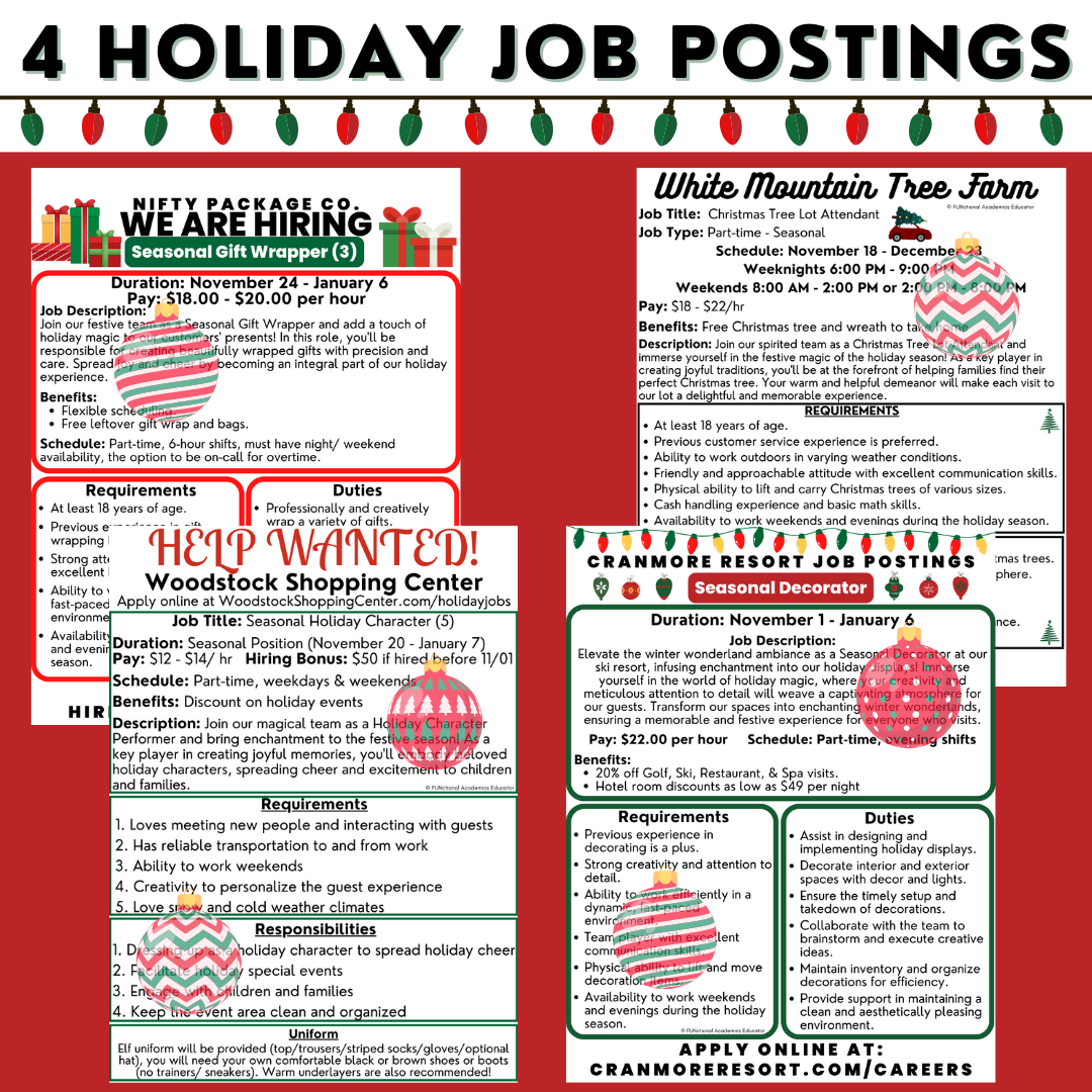 Holiday Job Postings - Functional Reading - Vocational Activities - Worksheets