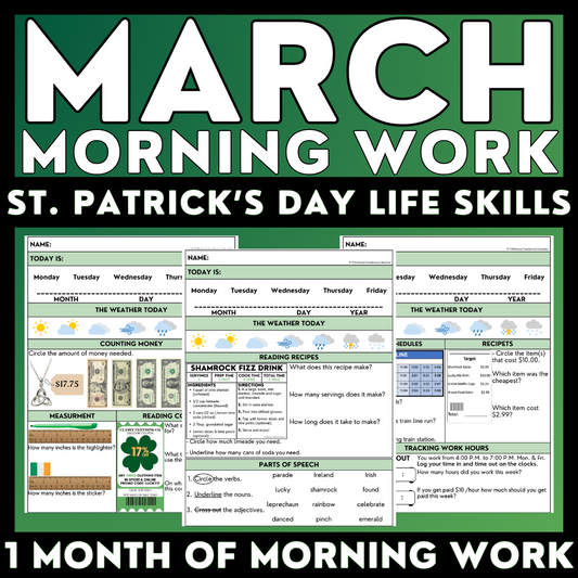 March Morning Work - St. Patrick's Day Life Skills - Special Education Worksheets