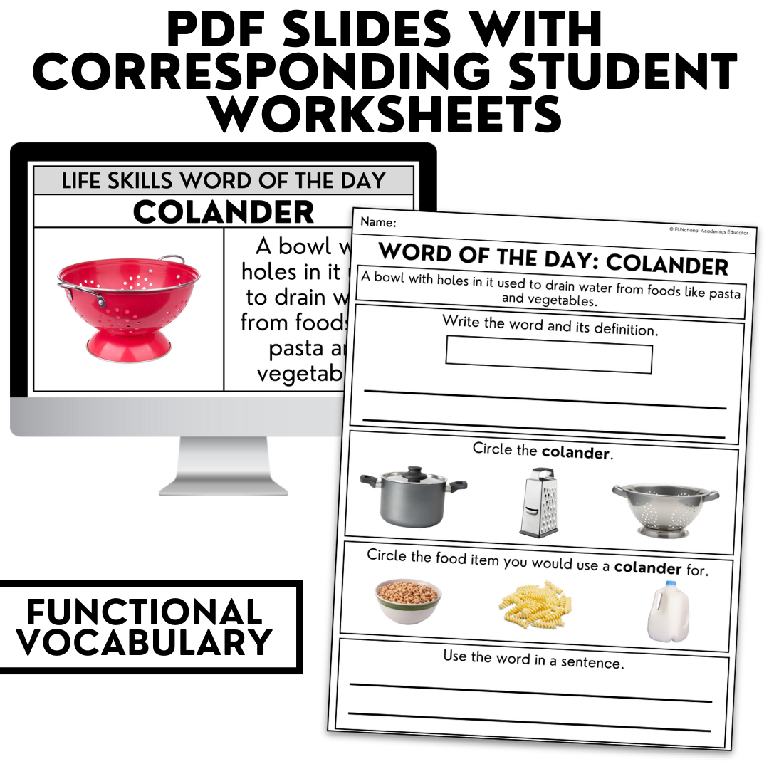 Kitchen Tools Unit 1 - Life Skills Word of the Day Level 2 - Functional Terms