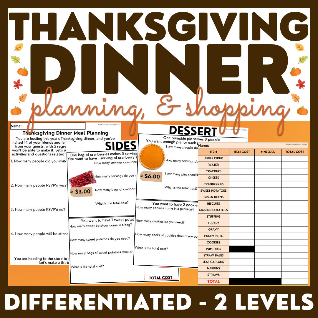 Thanksgiving Dinner Planning & Shopping - Life Skills - Math Skills