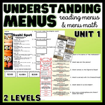 Understanding Menus Unit 1 - Reading Menus & Menu Math - Life Skills