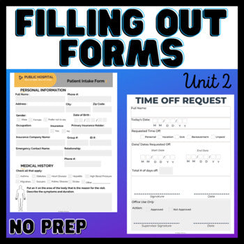 Functional Academics - Filling Out Forms Unit 2 - Life Skills