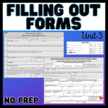 Functional Academics - Filling Out Forms Unit 3 - Life Skills