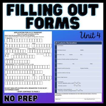 Functional Academics - Filling Out Forms Unit 4 - Life Skills