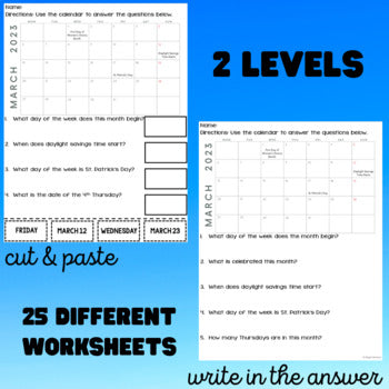 Life Skills - Calendar Comprehension - Reading Calendars - Unit 1