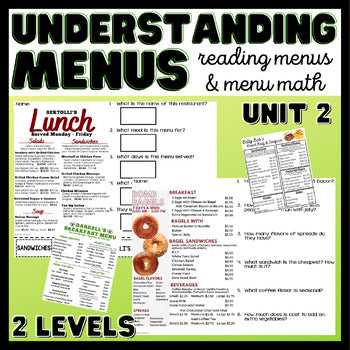 Understanding Menus Unit 2 - Reading Menus & Menu Math - Life Skills