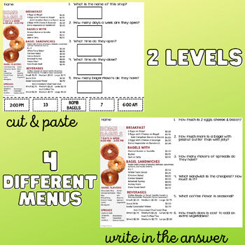 Learning Menu Research Task Understanding Menus Unit 2 - Reading Menus & Menu Math - Life Skills ...