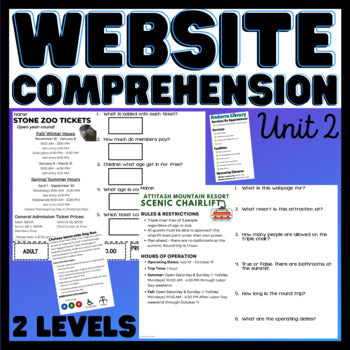 Functional Text - Website Comprehension Unit 2 - Reading - Life Skills