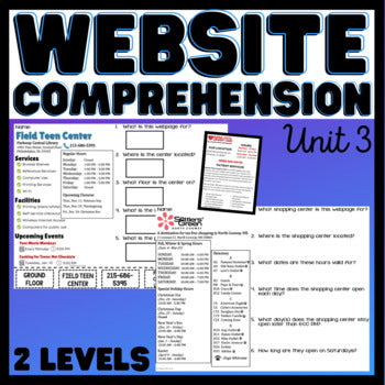 Functional Text - Website Comprehension Unit 3 - Reading - Life Skills