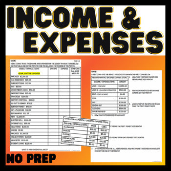 Income & Expenses - Budgeting - Life Skills - Special Education