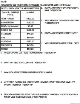 Budgeting Unit 1 - Life Skills - Special Education