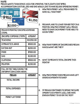 Budgeting Unit 1 - Life Skills - Special Education