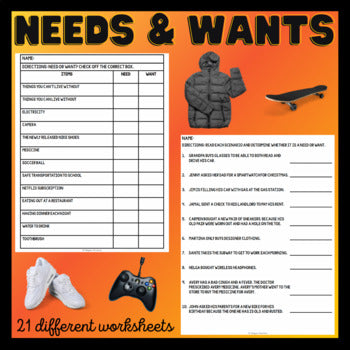 Budgeting BUNDLE - Needs & Wants - Income & Expense - Life Skills - Budget