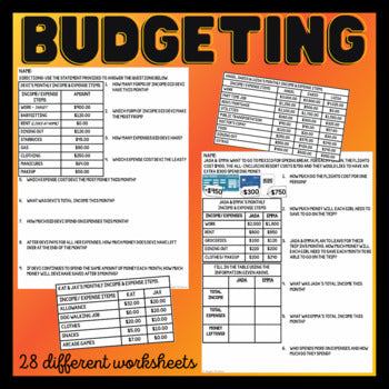 Budgeting BUNDLE - Needs & Wants - Income & Expense - Life Skills - Budget