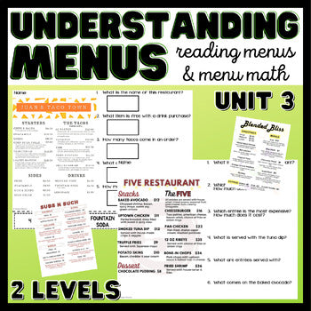 Understanding Menus Unit 3 - Reading Menus & Menu Math - Life Skills