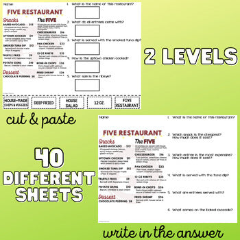 Understanding Menus Unit 3 - Reading Menus & Menu Math - Life Skills