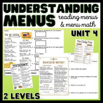 Understanding Menus Unit 4 - Reading Menus & Menu Math - Life Skills