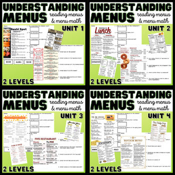 Understanding Menus BUNDLE - Reading Menus & Menu Math - Life Skills